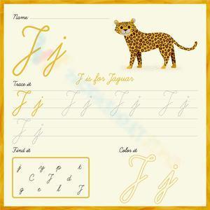 Trace, find, and color the cursive J