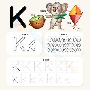 Letter K - Color, find and trace