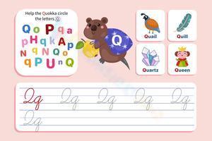Trace, find, and write the cursive letter Q