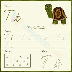 Cursive T - Trace, find, and color