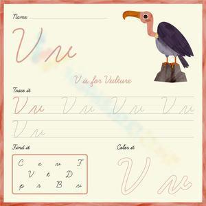 Trace, find, and color the cursive V