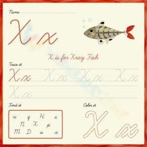 Trace, find, and color the cursive X