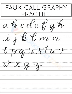 Lowercase Faux Calligraphy alphabet sheet