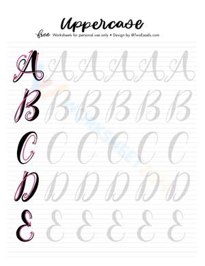 A-E Uppercase Cursive Letters