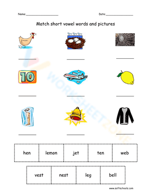 Short E vowel worksheet