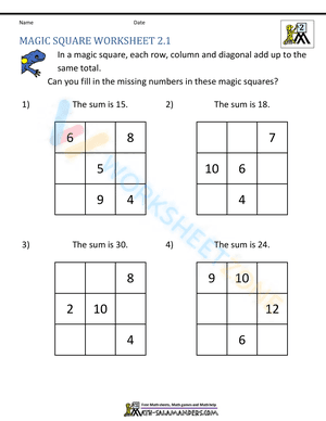 2nd Grade Magic Square Worksheets (1)