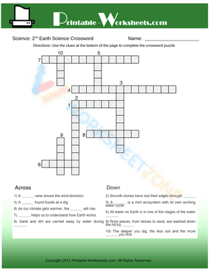 2th Grade Science Earth Science Crossword
