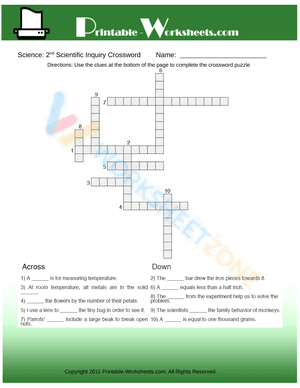 2th Grade Science Scientific Inquiry Crossword