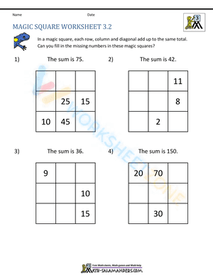 3rd Grade Magic Square Worksheets (2)