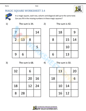 3rd Grade Magic Square Worksheets (4)
