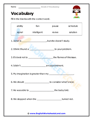 3rd grade vocabulary worksheets 1