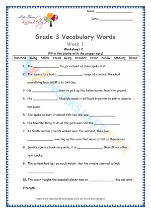 3rd grade vocabulary worksheets 4