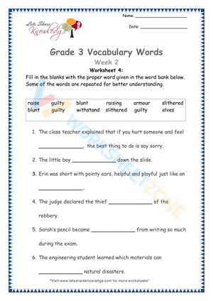 3rd grade vocabulary worksheets 5