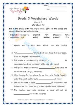 3rd grade vocabulary worksheets 6