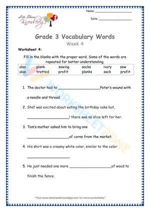 3rd grade vocabulary worksheets 7