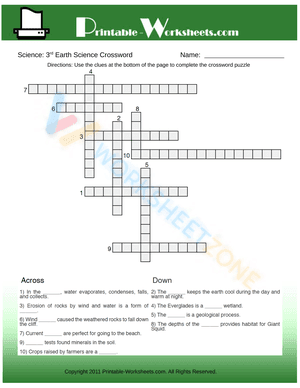 3th Grade Science Earth Science Crossword