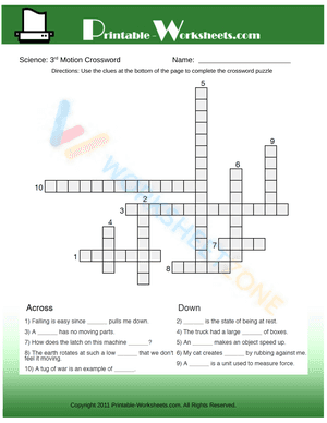 3th Grade Science Motion Crossword