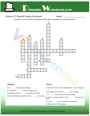 3th Grade Science Scientific Inquiry Crossword