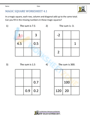 4th Grade Magic Square Worksheets (1)