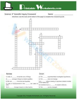 4th Grade Science Scientific Inquiry Crossword