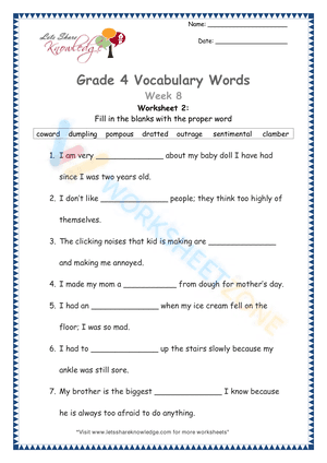 4th grade vocabulary worksheets 8