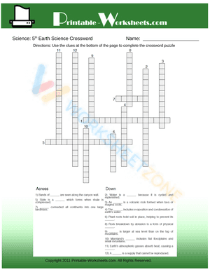 5th Grade Science Earth Science Crossword