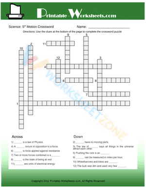 5th Grade Science Motion Crossword