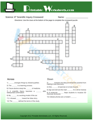 6th Grade Science Scientific Inquiry Crossword
