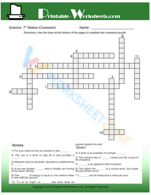 7th Grade Science Motion Crossword