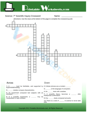 7th Grade Science Scientific Inquiry Crossword