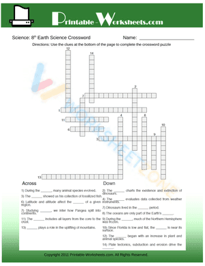 8th Grade Science Earth Science Crossword