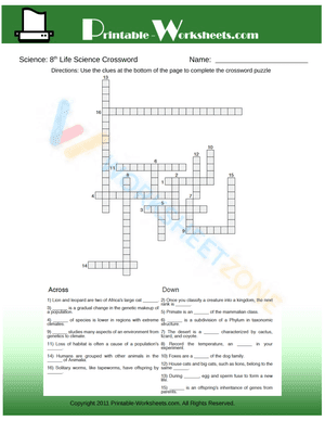 8th Grade Science Life Science Crossword