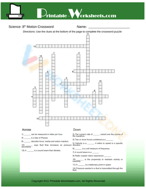 8th Grade Science Motion Crossword