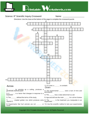 8th Grade Science Scientific Inquiry Crossword