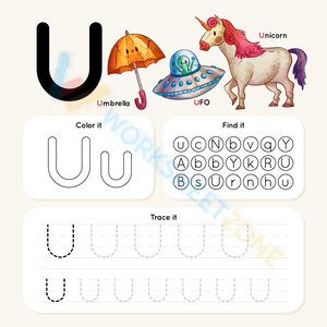 Color, find and trace letter U