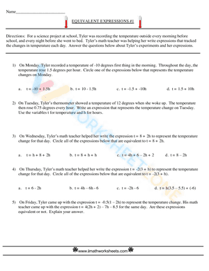 Equivalent Expressions Worksheets 5