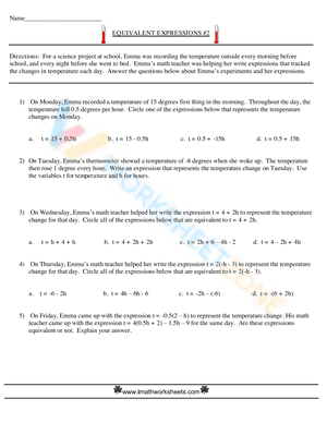Equivalent Expressions Worksheets 6