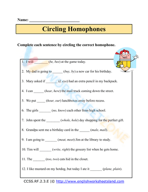homophones worksheet 3