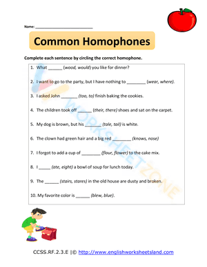 homophones worksheet 6