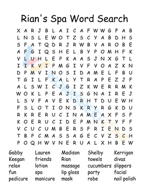 spa party word search 4