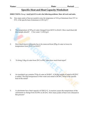 Specific Heat and Heat Capacity Worksheet