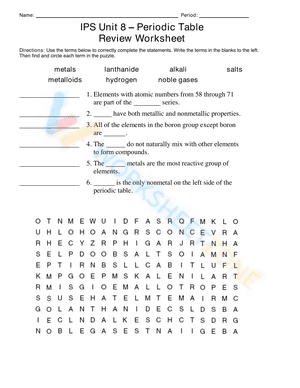 The Prediodic Table - Review worksheet