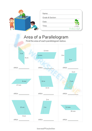 Worksheet 2: Area of a Parallelogram Exercise