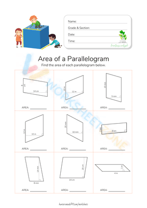 Worksheet 3: Area of a Parallelogram for Grade 4