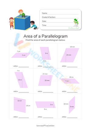 Worksheet 4: Area of a Parallelogram for Grade 5