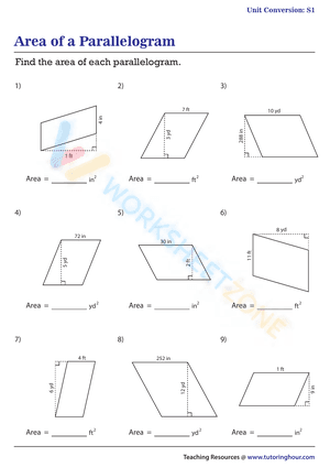 Finding Area of a Parallelogram - Unit Conversion | Worksheet #2