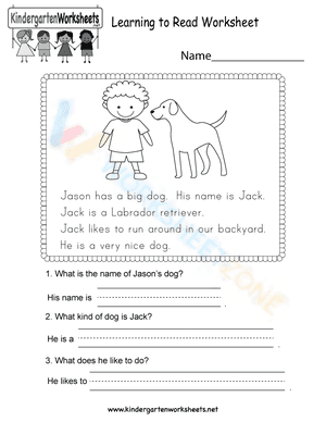 kindergarten reading worksheets 1