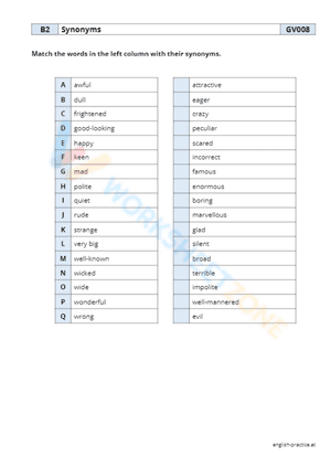 synonyms worksheet 9