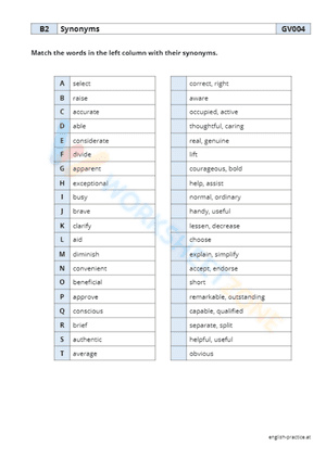 synonyms worksheet 8