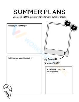 Simple Black and White Student Summer Plans Worksheet
